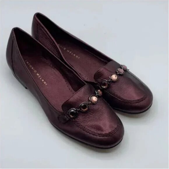 Antonio Melani Women's Maroon Iridescent Loafers Flat w/Rhinestone Detail Size 7 - Picture 1 of 11